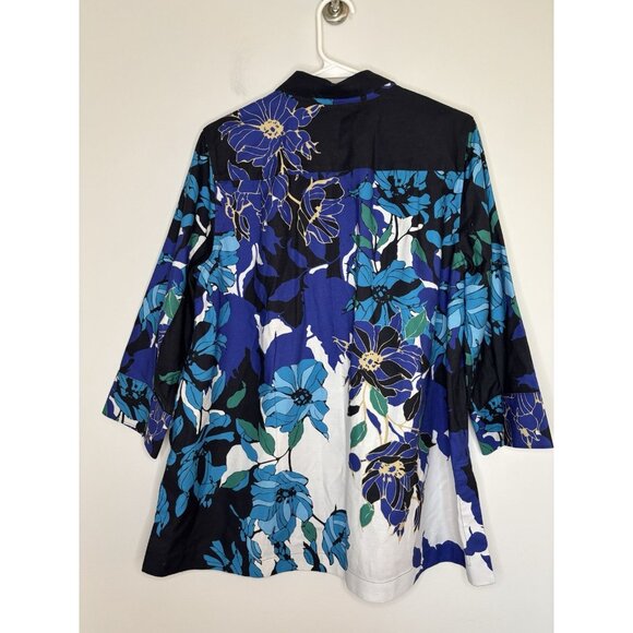 CHICO'S Button Up Tunic Collared Womens 8 (1) Floral Colorful 3/4 Slv - Picture 2 of 6